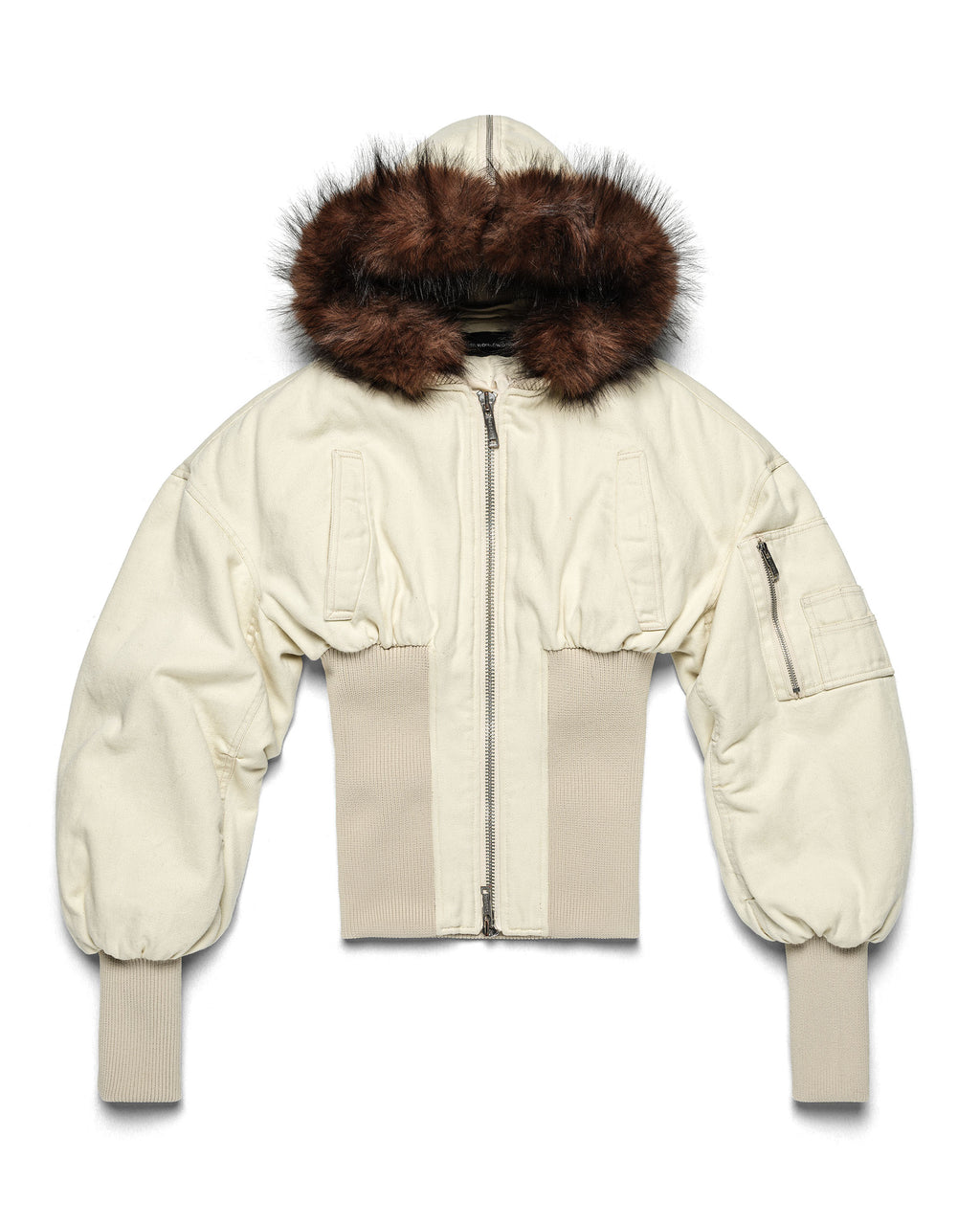 Beige Fitted Fur Bomber