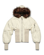 Beige Fitted Fur Bomber