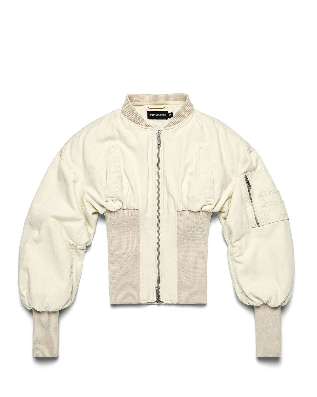 Beige Fitted Fur Bomber