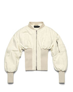 Beige Fitted Fur Bomber