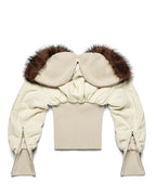 Beige Fitted Fur Bomber
