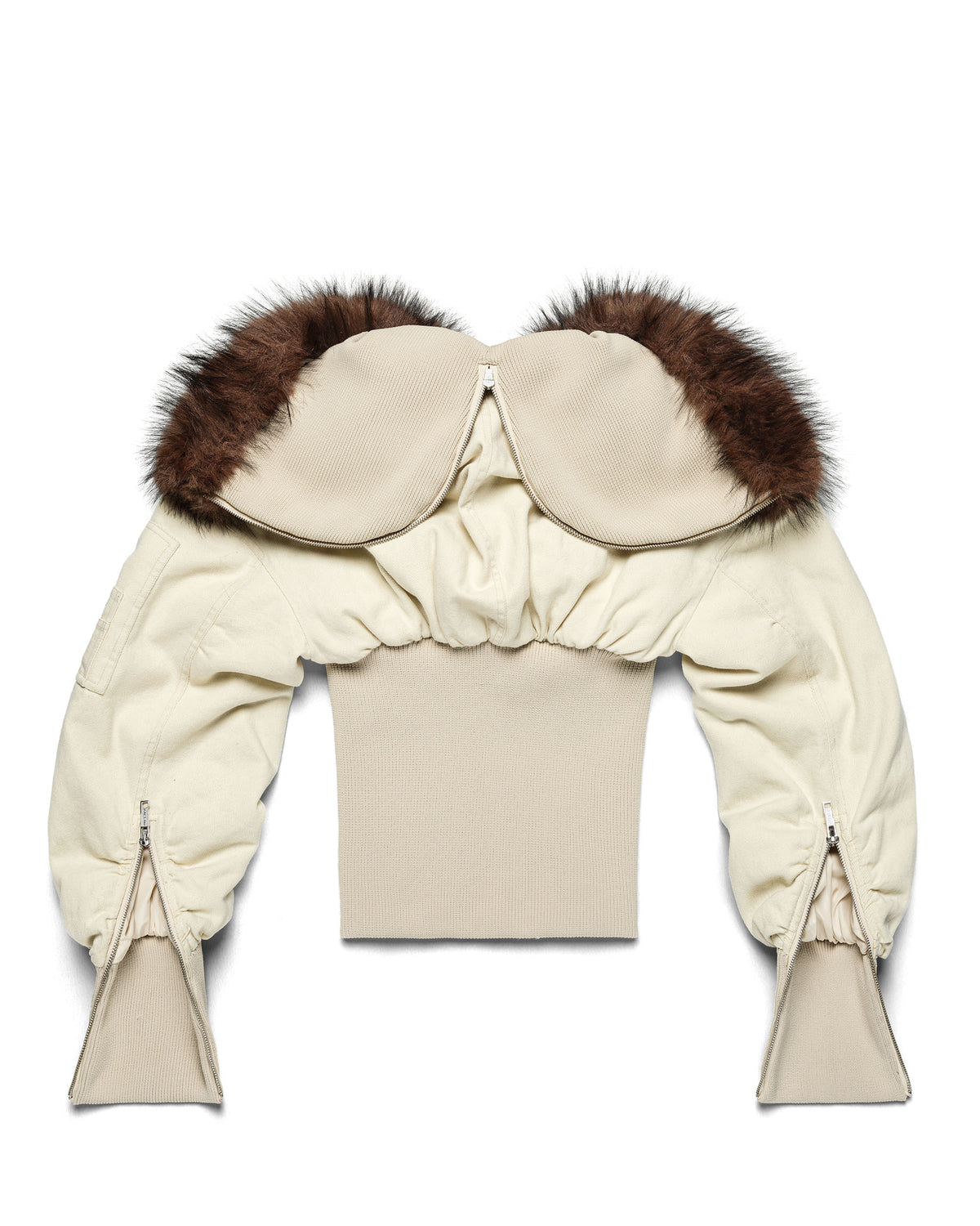 Beige Fitted Fur Bomber