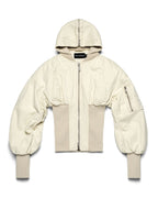 Beige Fitted Fur Bomber