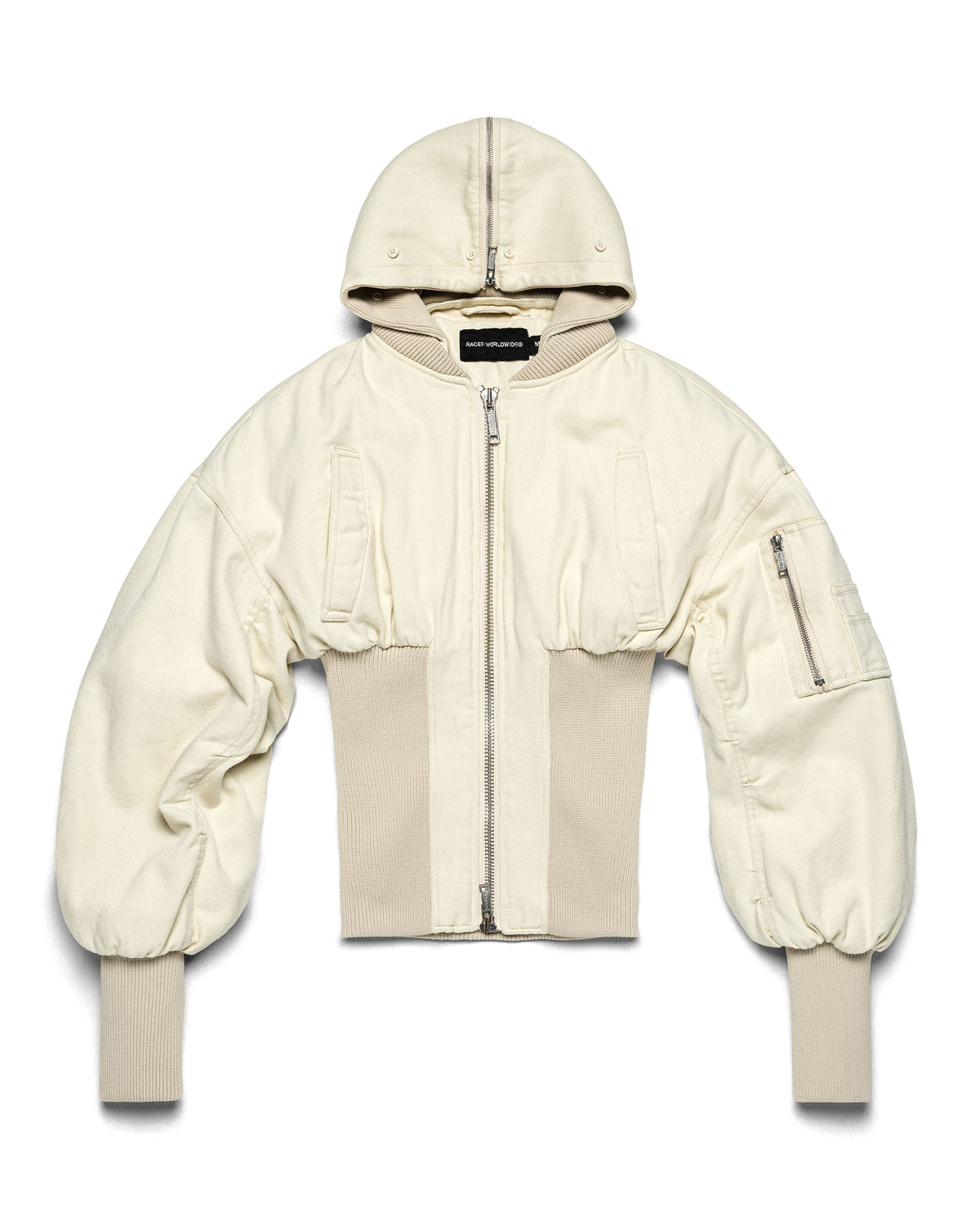 Beige Fitted Fur Bomber