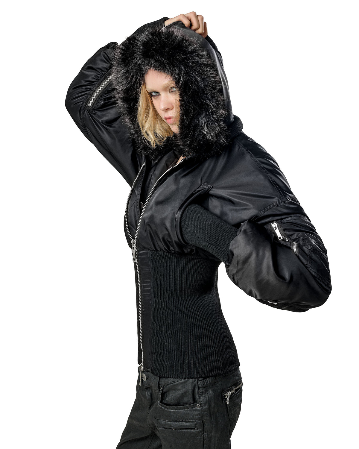 Black Fitted Fur Bomber