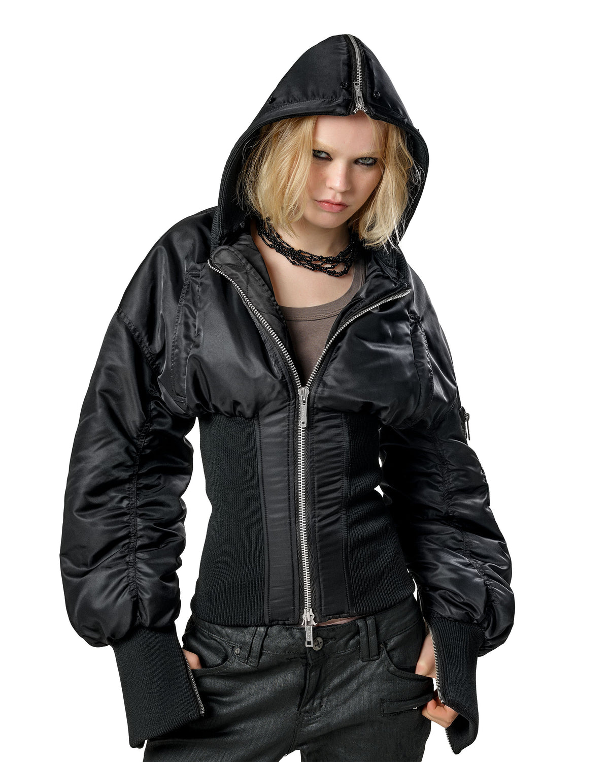 Black Fitted Fur Bomber