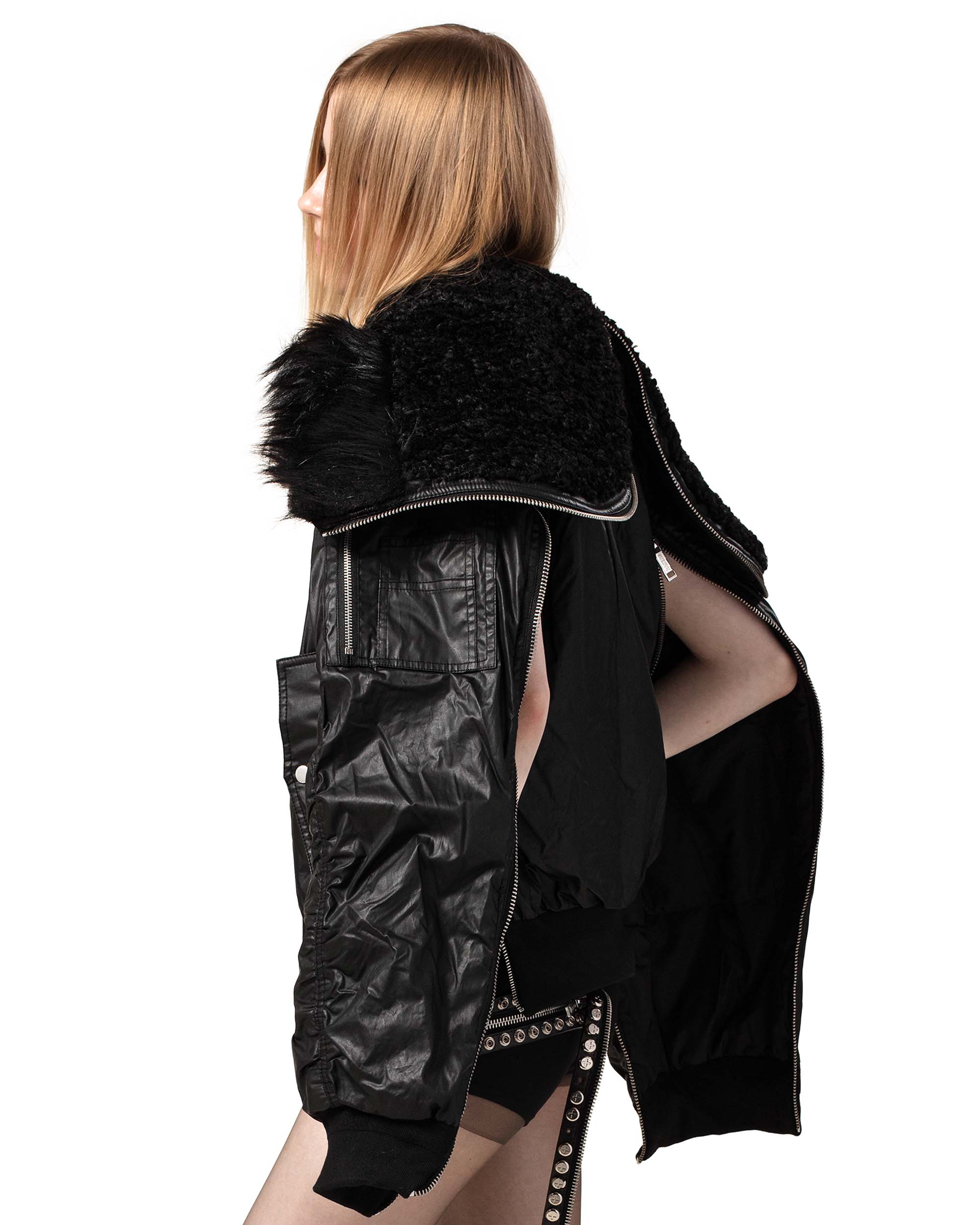 ちゃんWAXED LOGO BOMBER - BLACK Men's Waxed-leather bomber jacket