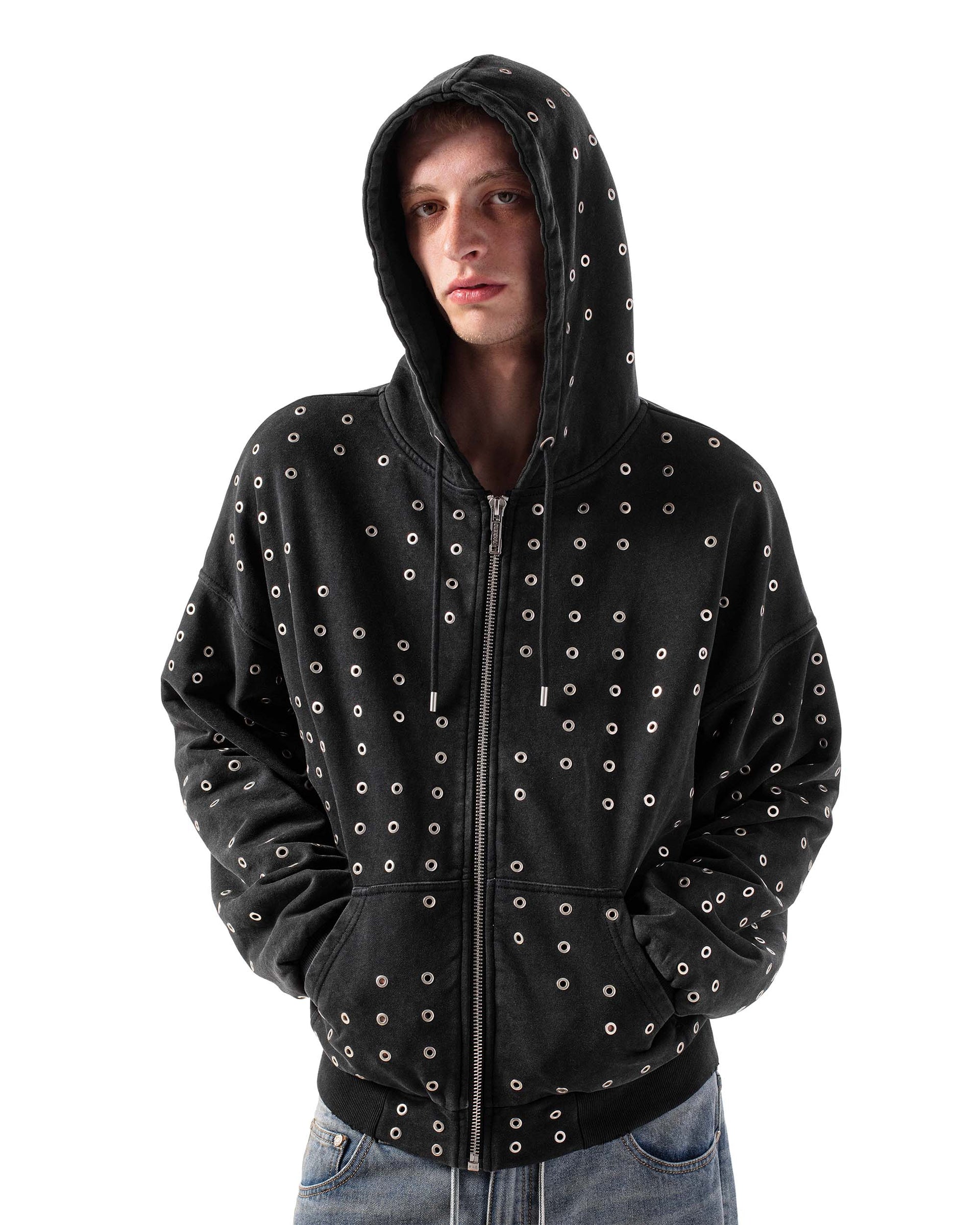 Black Jordan Metal Man Hoodie Black Eyelet Hoodie – Racer Worldwide