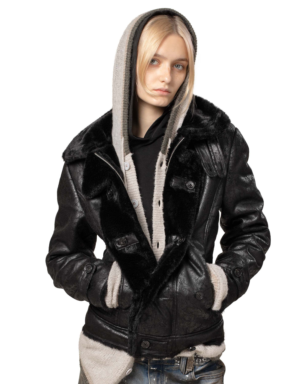 00s Boa Hooded Leather Blouson BUFFALO BOBS leather jacket 