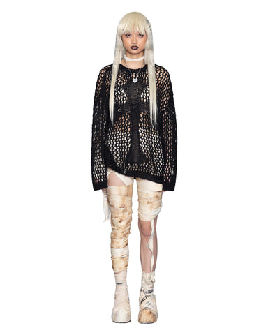Black Cross Net Sweater – Racer Worldwide