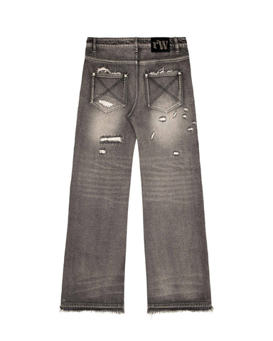 【PERSTEP】25SS★ Black Deep Washing One-Tuck Denim Half PT Black Distressed Denim Jeans – Racer Worldwide