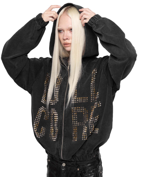 RACER WORLDWIDE ドールコア スパイクスタッズ フーディパーカー Doll Core Black Spike Hoodie – Racer Worldwide
