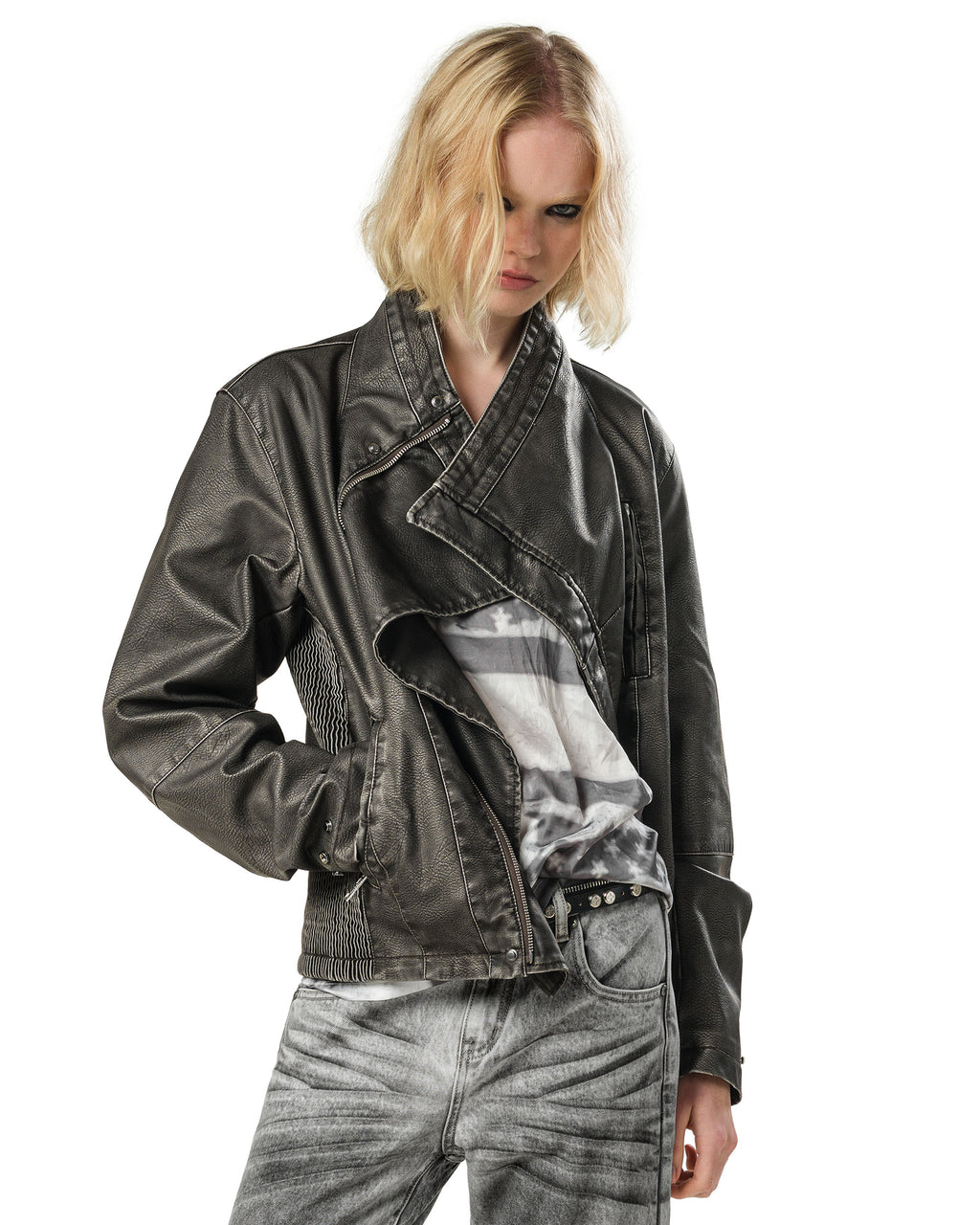 Faded Asymmetrical Moto Jacket