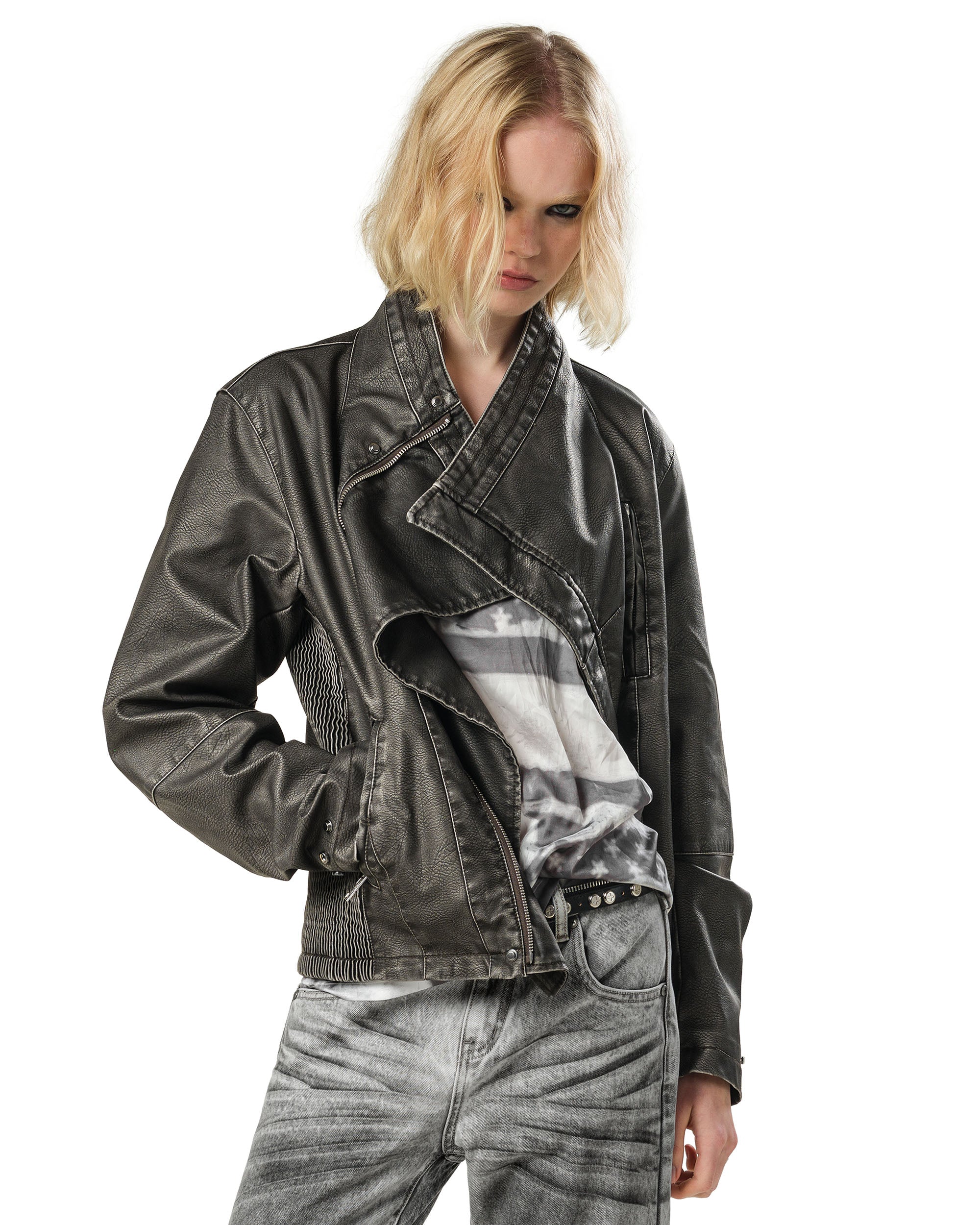 Faded Asymmetrical Moto Jacket