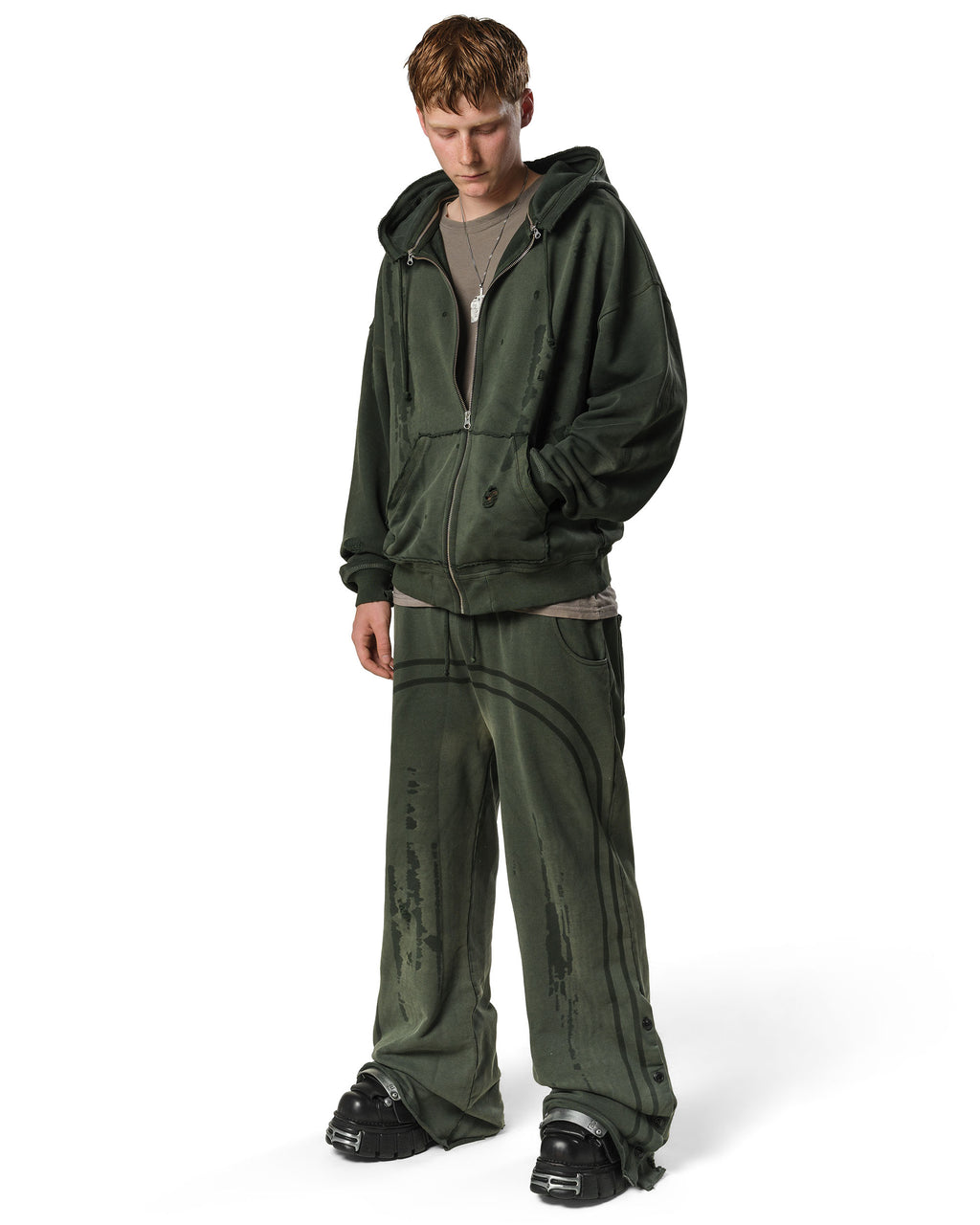 Green Faded Track Sweatpants