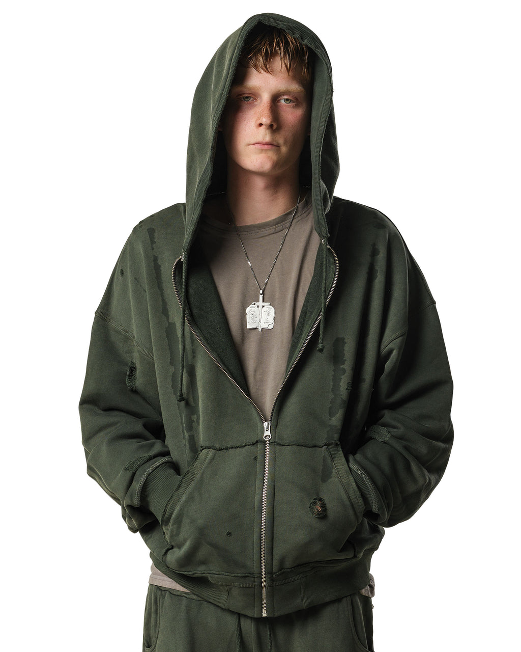 Green Faded Track Hoodie
