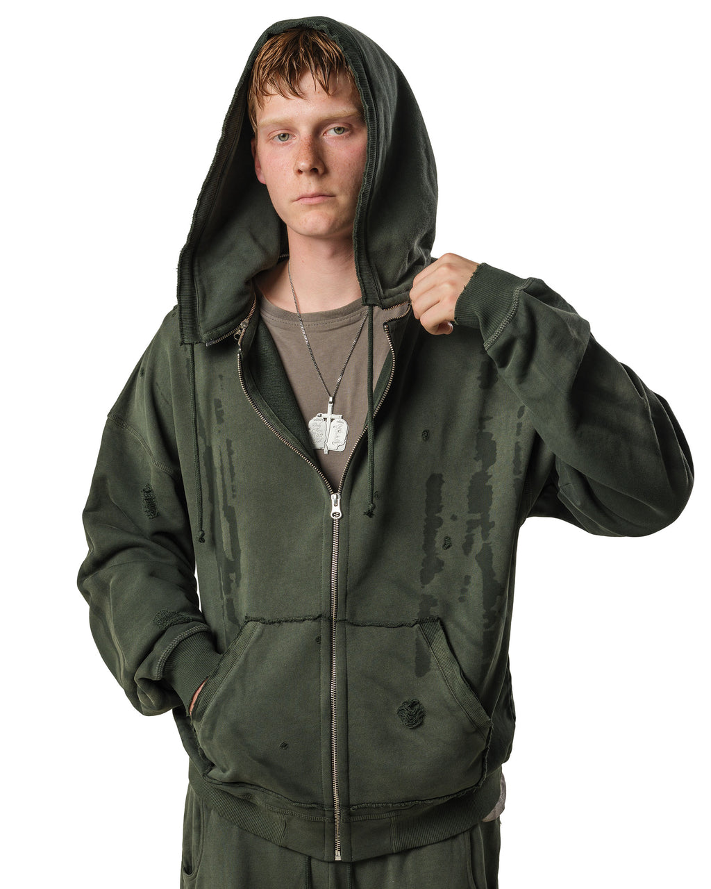 Green Faded Track Hoodie