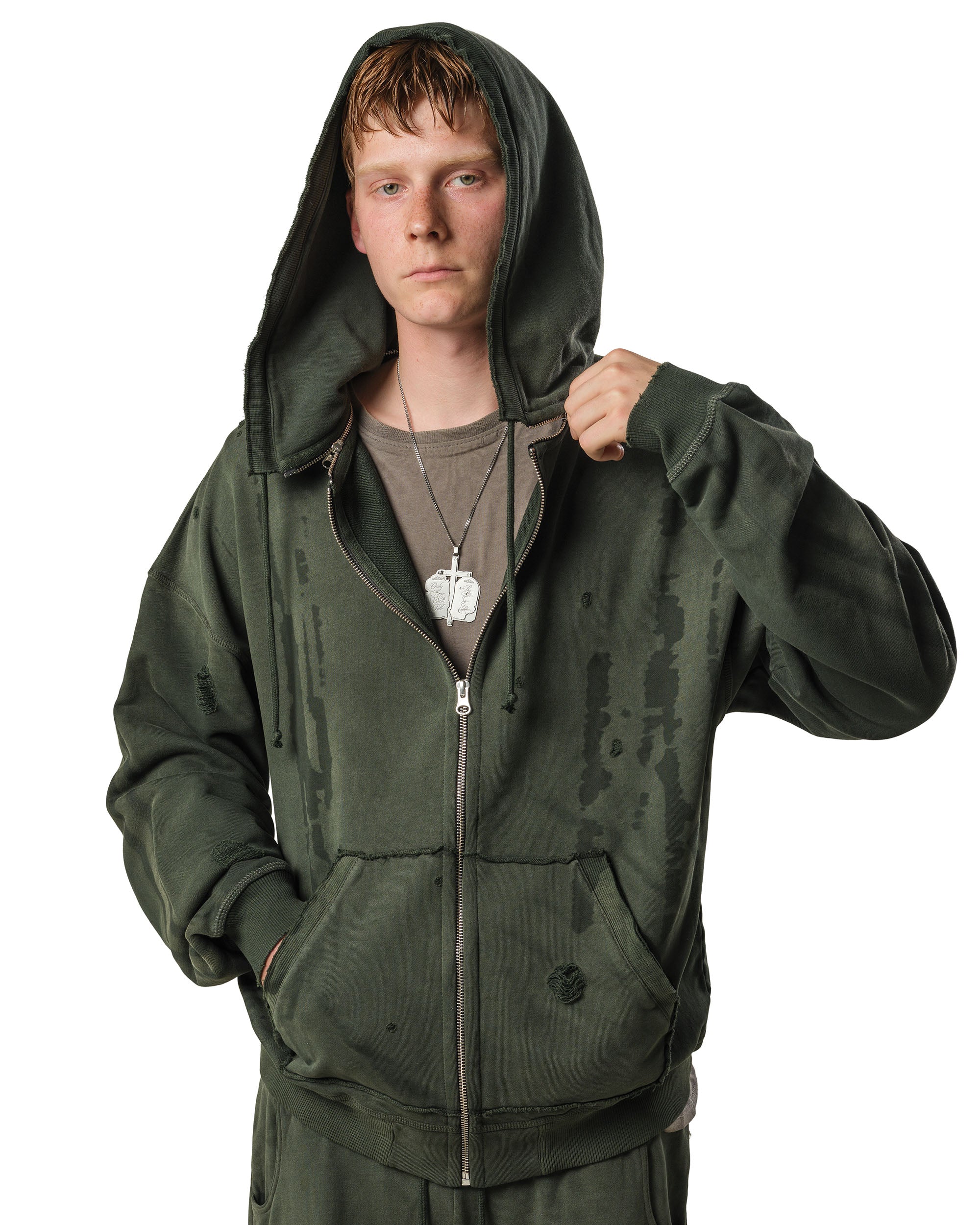 Green Faded Track Hoodie