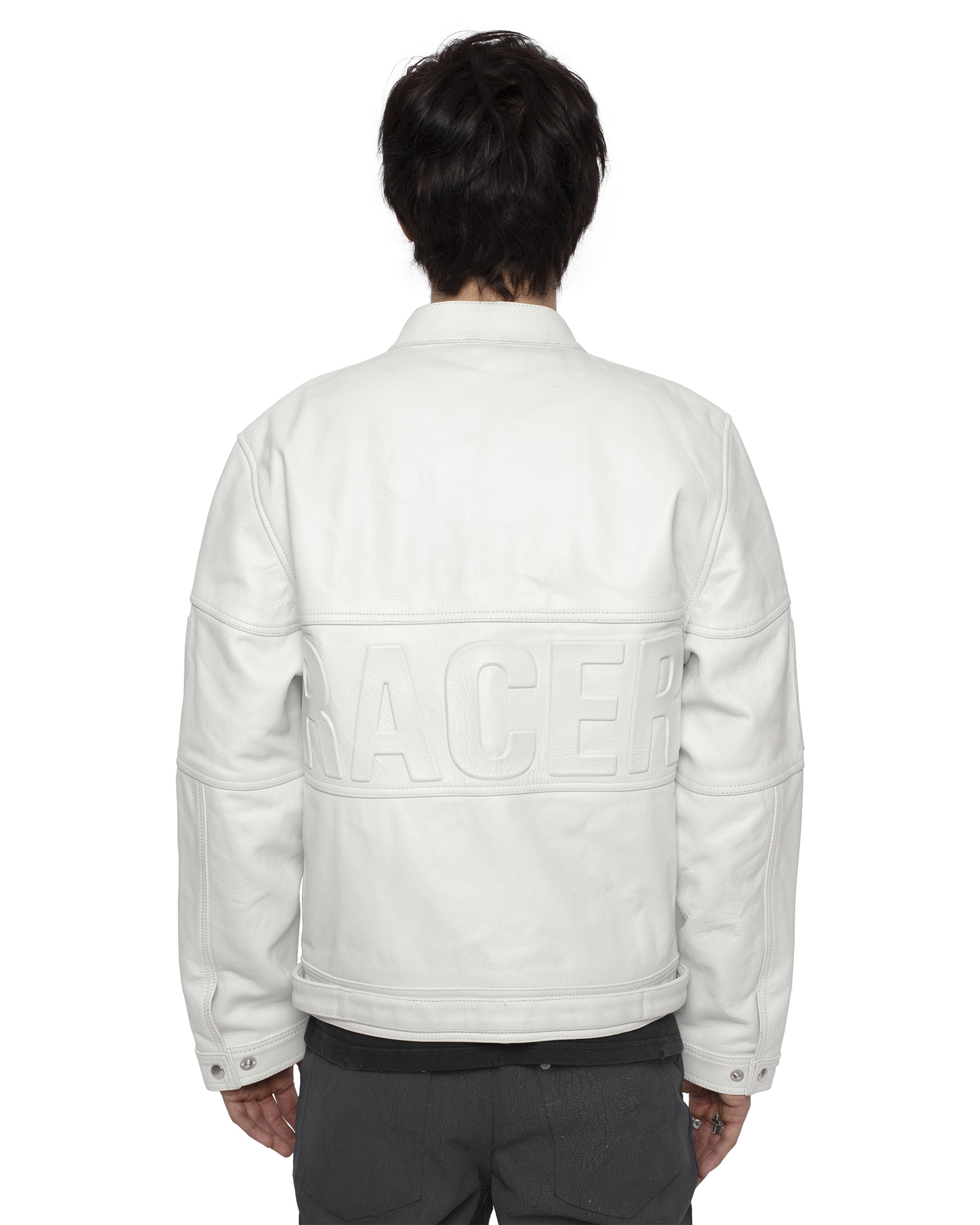 White Embossed Leather Jacket – Racer Worldwide
