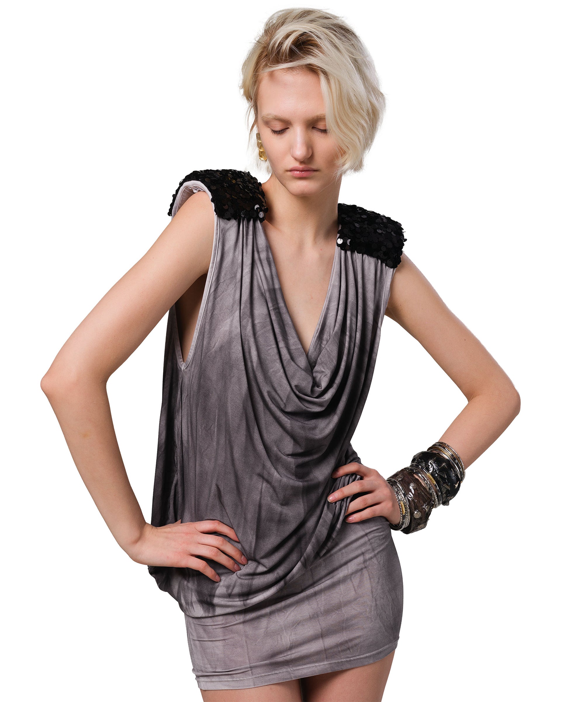 shoulder pad cocktail dress Nasty Gal Women's Plus Structured Satin Shoulder Pad Side Split Dress in Black