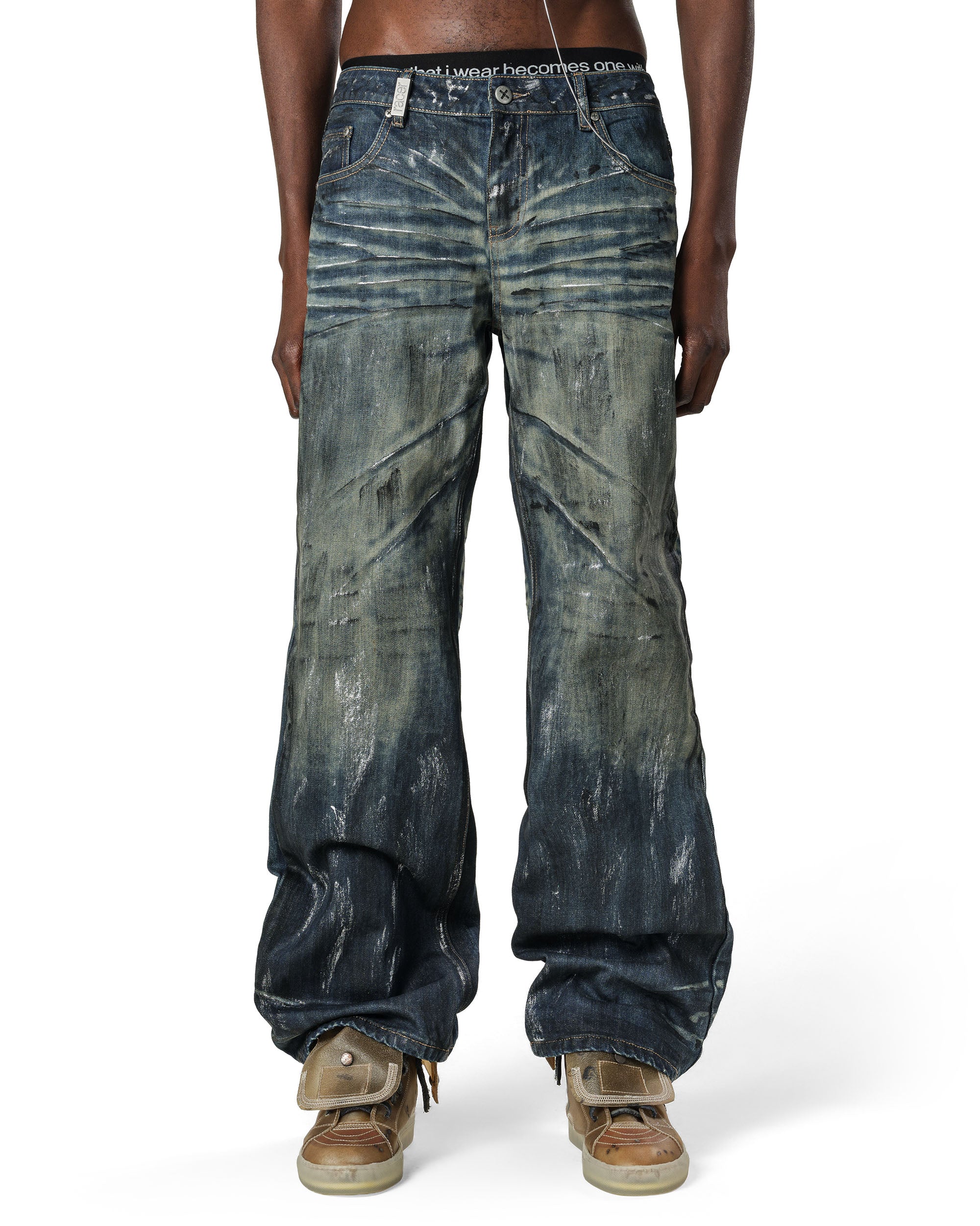 Blue Stained Bootcut Denim