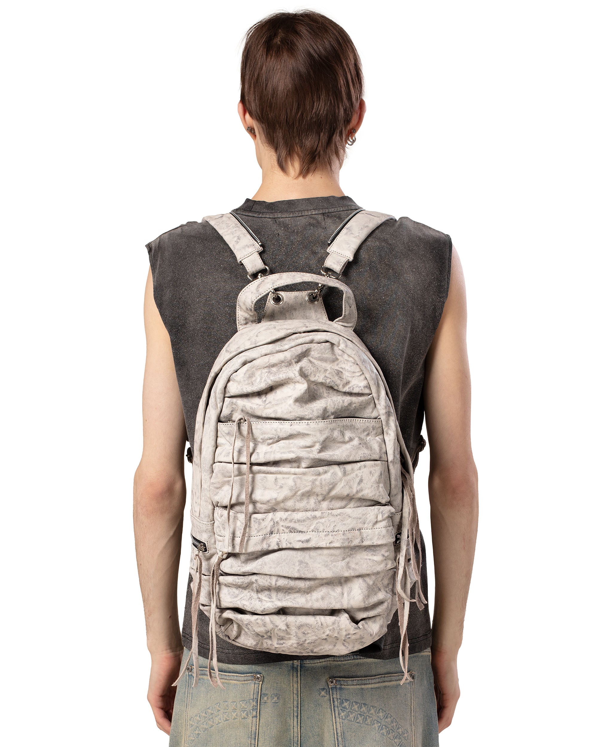 White Split Strap Leather Backpack