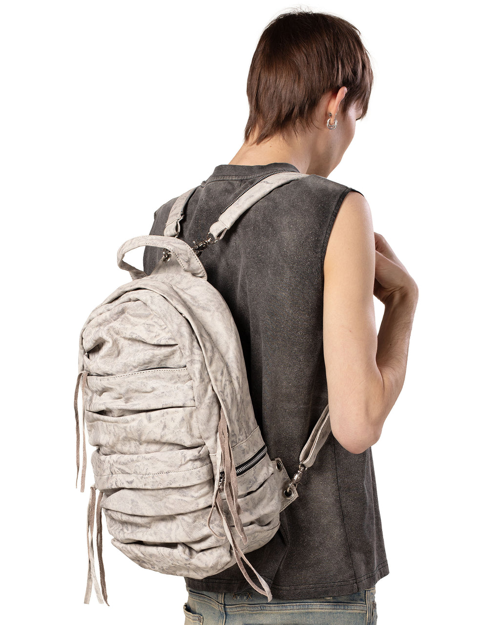 White Split Strap Leather Backpack