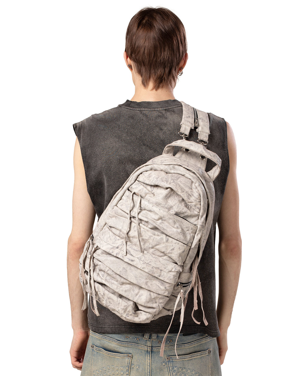 White Split Strap Leather Backpack