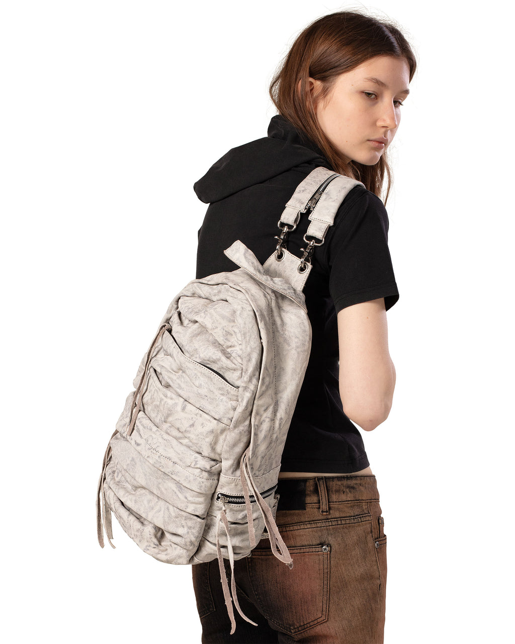 White Split Strap Leather Backpack