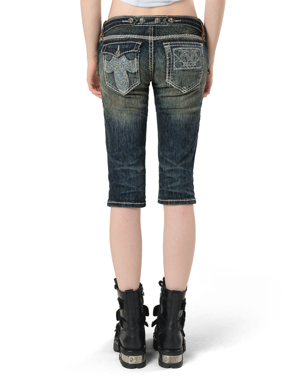 Rock Revival White Stitch Capri