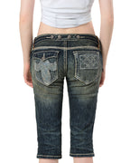 Rock Revival White Stitch Capri