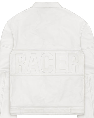 White Embossed Leather Jacket – Racer Worldwide