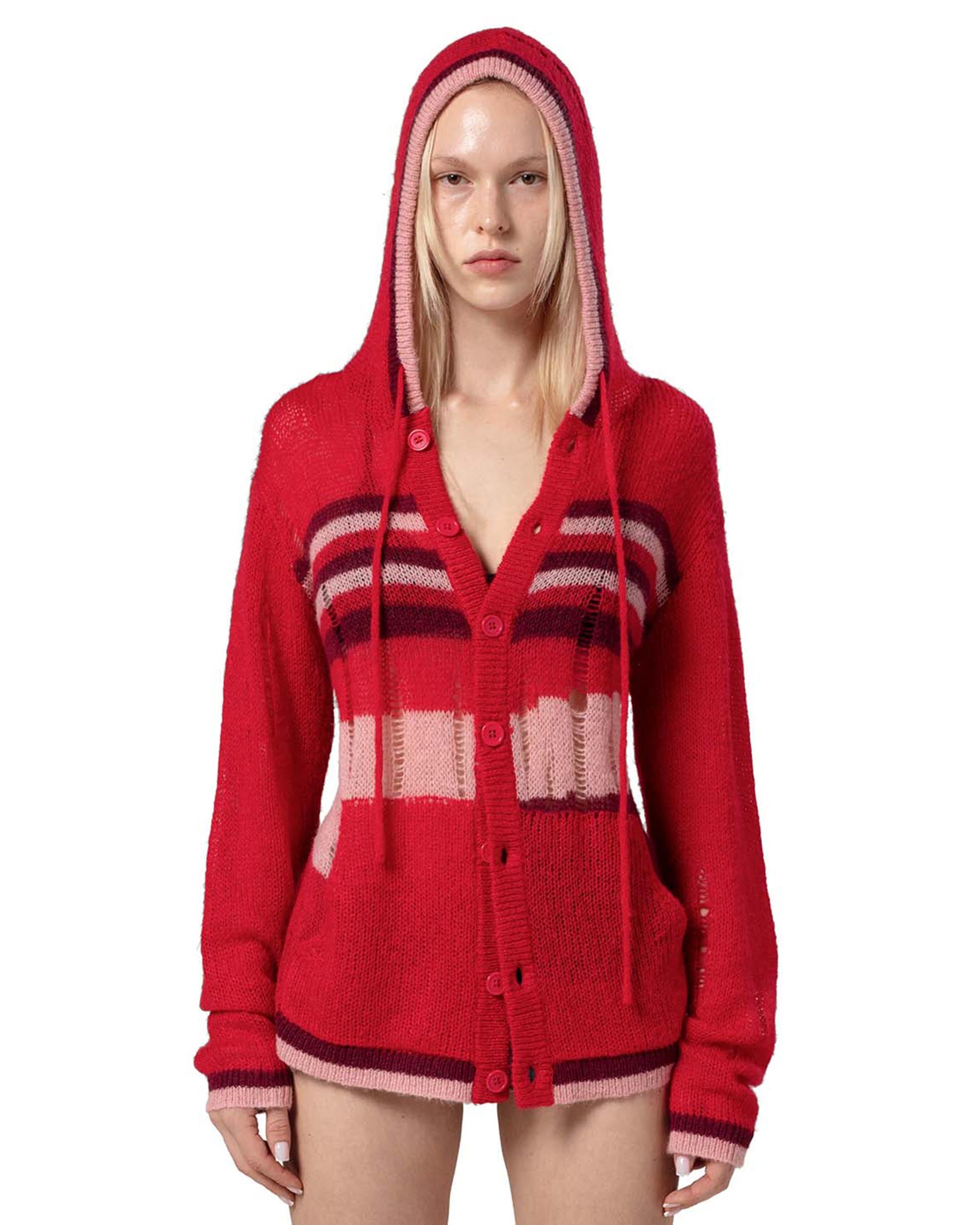 KATIE HEARTY HEARTY hood cardigan新品RED HEARTY HEARTY hood