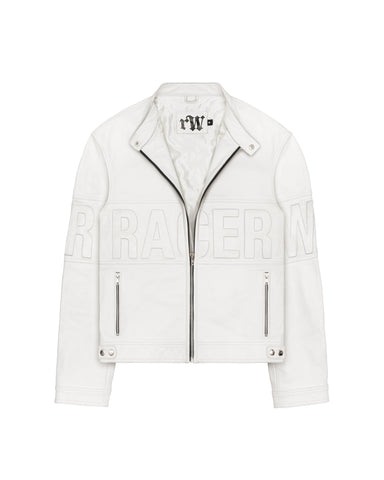 White Embossed Leather Jacket – Racer Worldwide