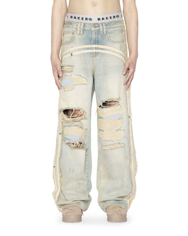 デニム・ジーパン ROTATE FW25 'Denim Laced Leg' jeans (115069100 100) Bespoke Vintage Washed Wide-Leg Jeans - High-End Denim