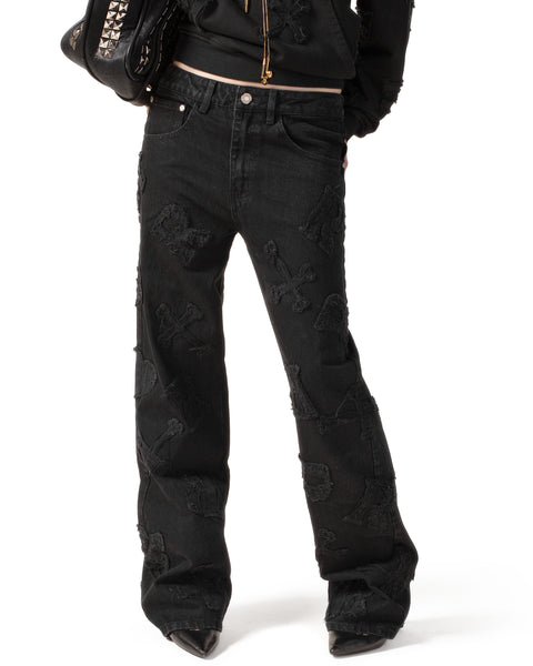 [LOW CLASSIC] / ☆ 24FW KNEE-PATCH DENIM PANTS / BLACK 1990s Lee Black Denim Pants, 31.5x29 Vintage 90s Black Faded