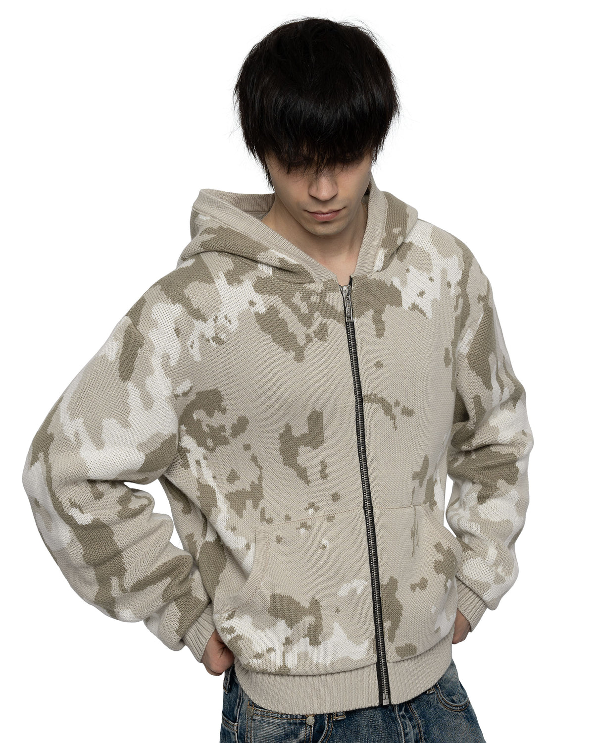 Beige Camo Knit Hoodie – Racer Worldwide