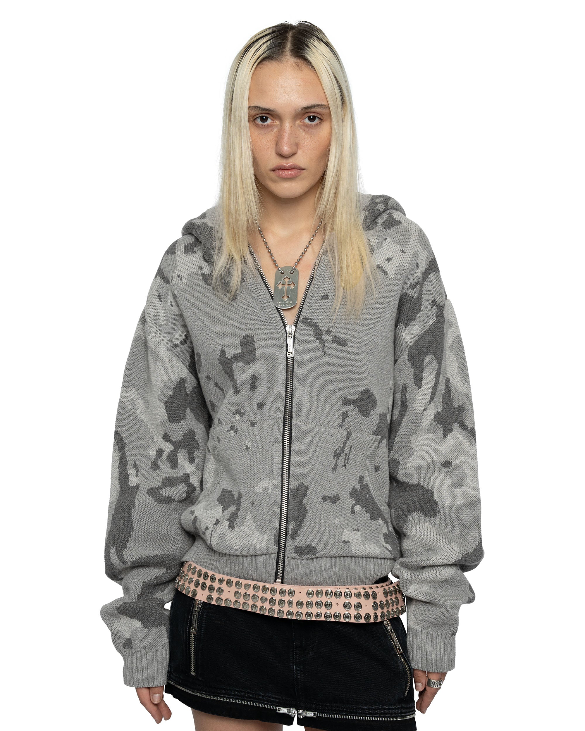 【U LAN】Drawing Camo Two Way Knit Hoodie Drawing Camo Two Way Knit Hoodie - ULAN | 60% - Asian