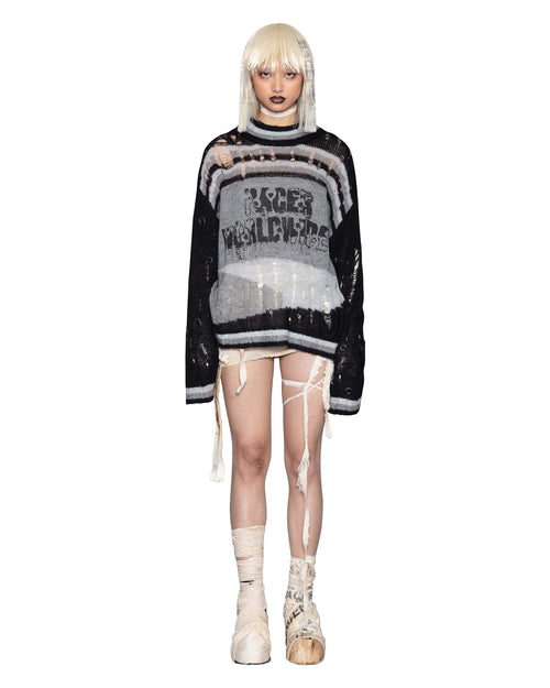 Black Distressed Knit Sweater – Racer Worldwide